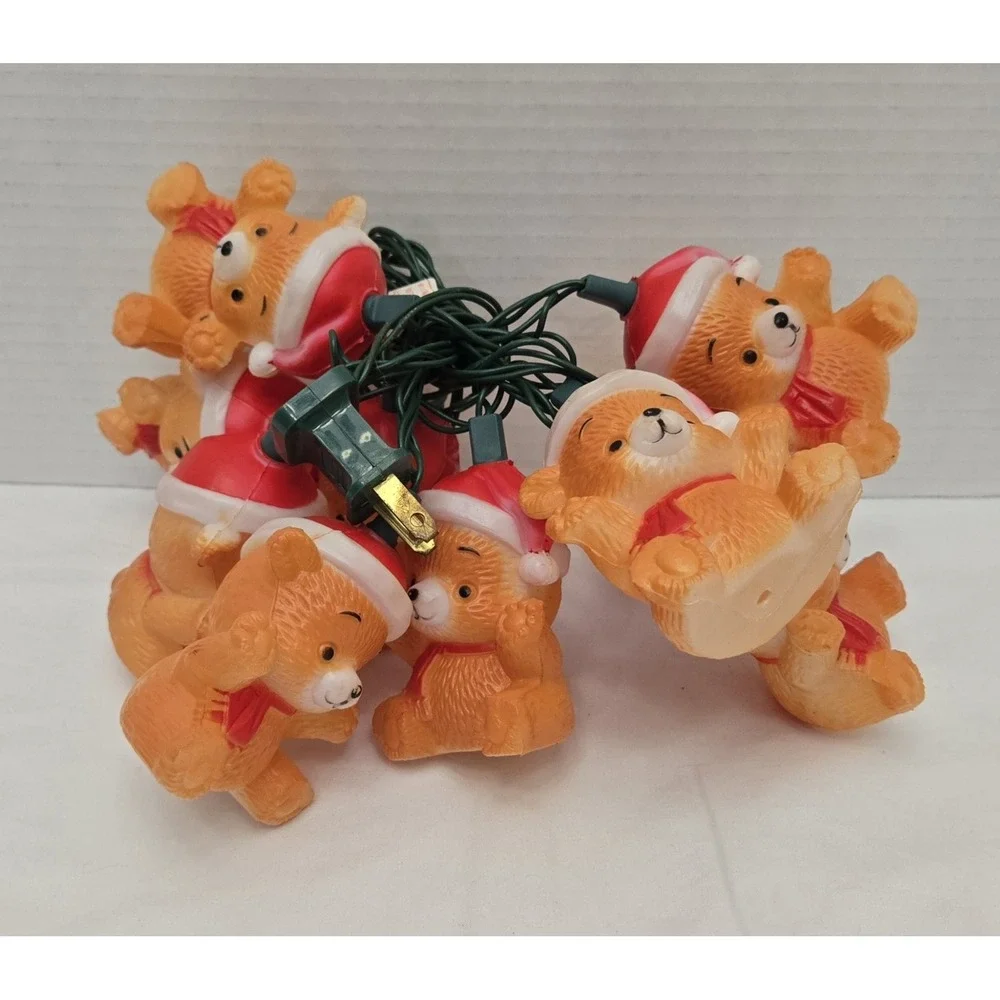 Vintage Santa Teddy Bear Christmas Hofert's String Lights - Tested Works Set/10